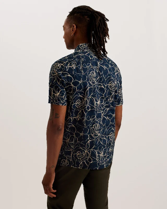 Cavu Short Sleeve Printed Cotton Shirt Navy