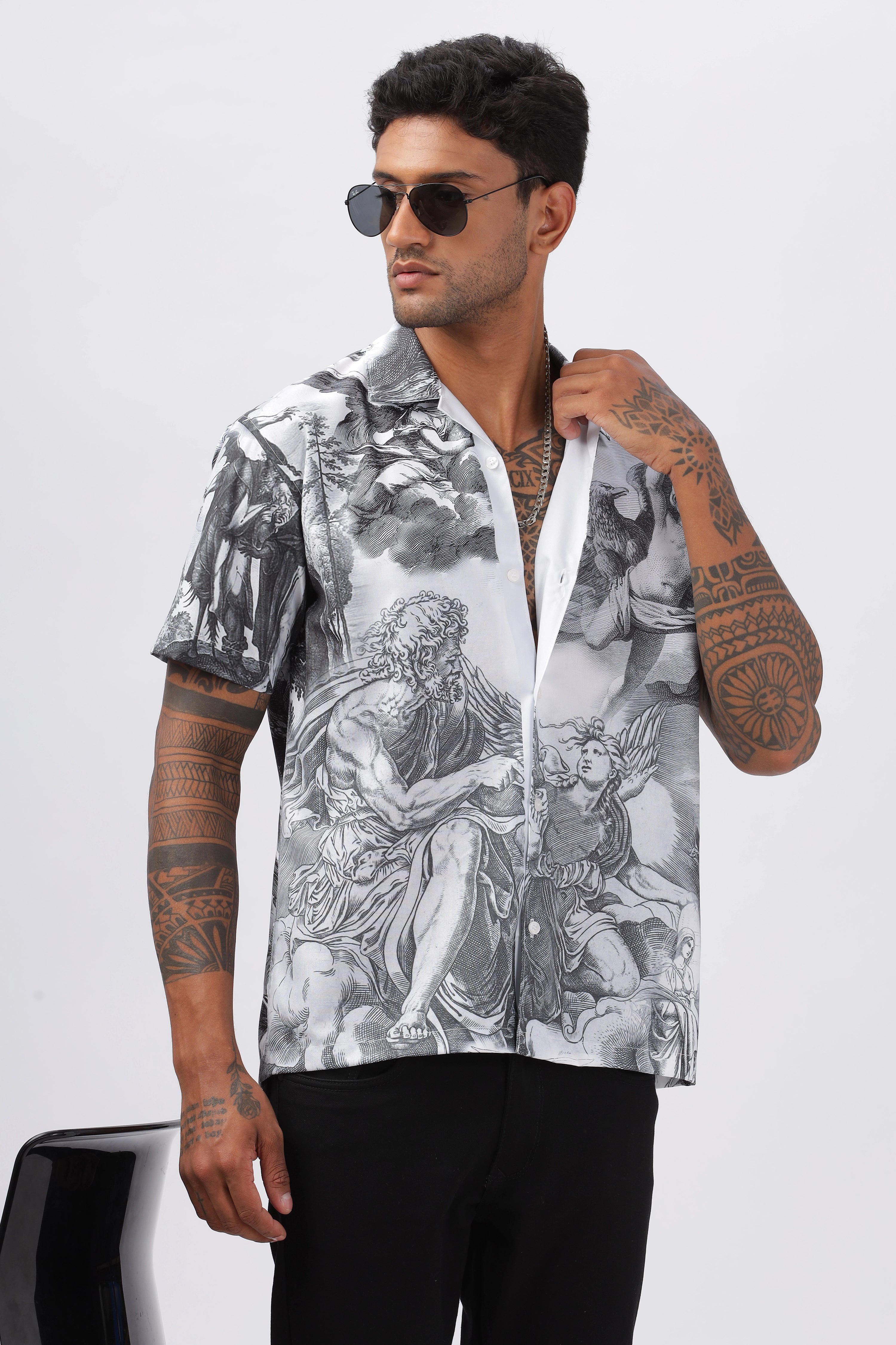 Christ birth sketch printed camp collar shirt for men