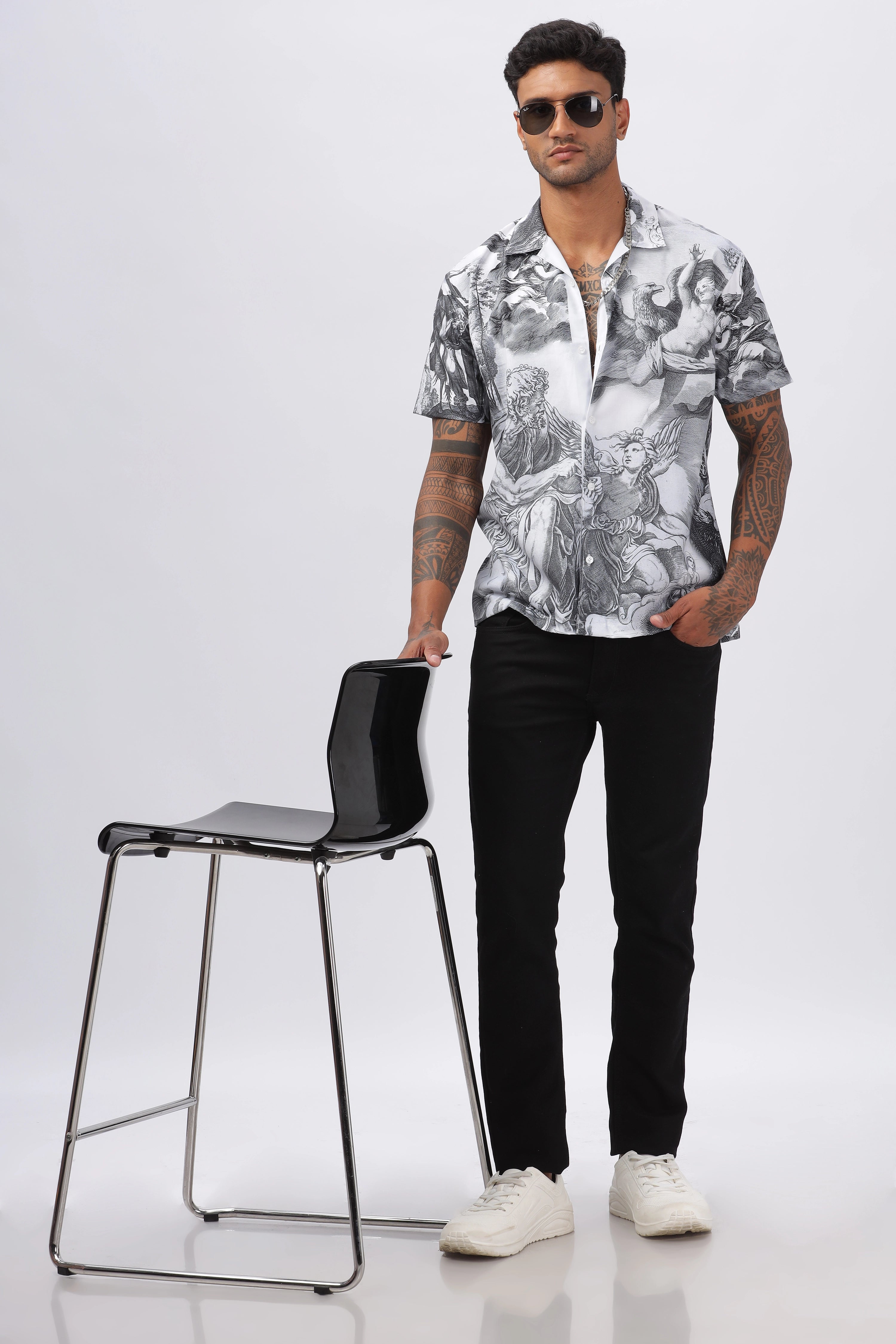 Christ birth sketch printed camp collar shirt for men