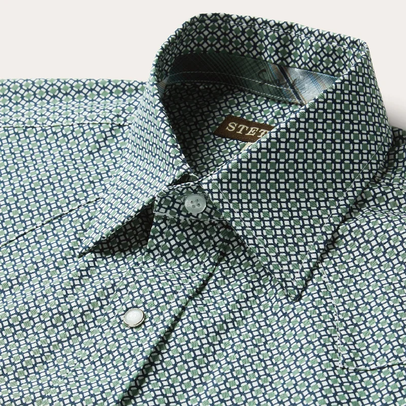 Circle Diamond Print Short Sleeve Western Shirt