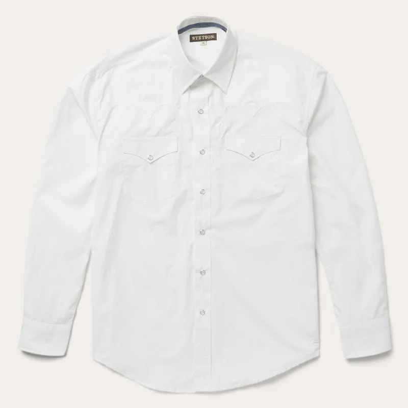 Classic Solid Snap Poplin Shirt In Optic White