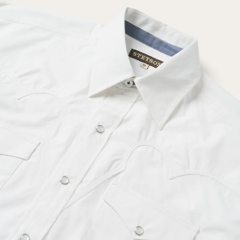 Classic Solid Snap Poplin Shirt In Optic White