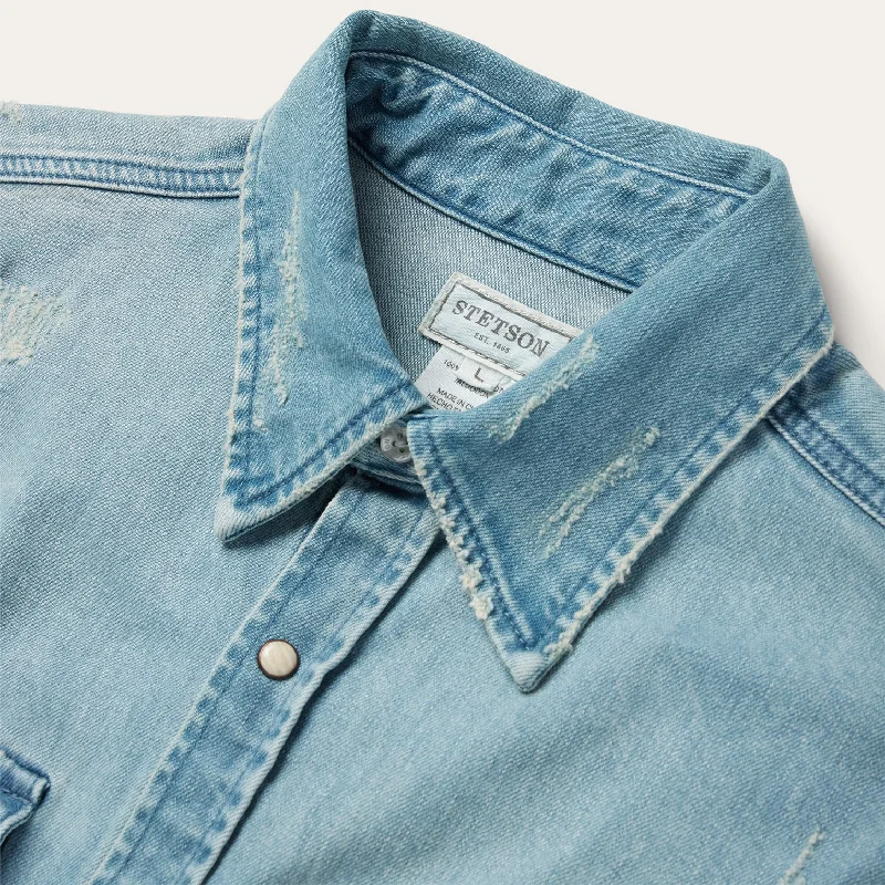 Distressed Denim Western Shirt