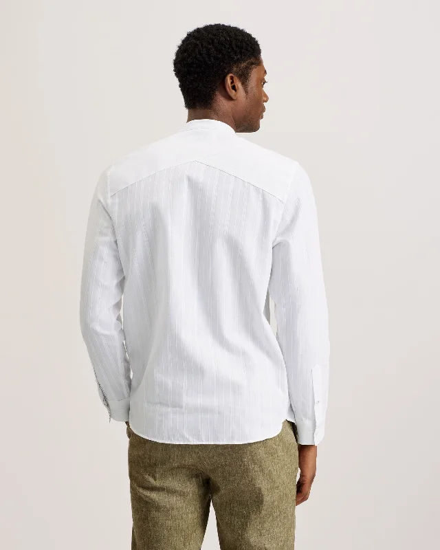 Fier Textured Stripe Grandad Collar Shirt White