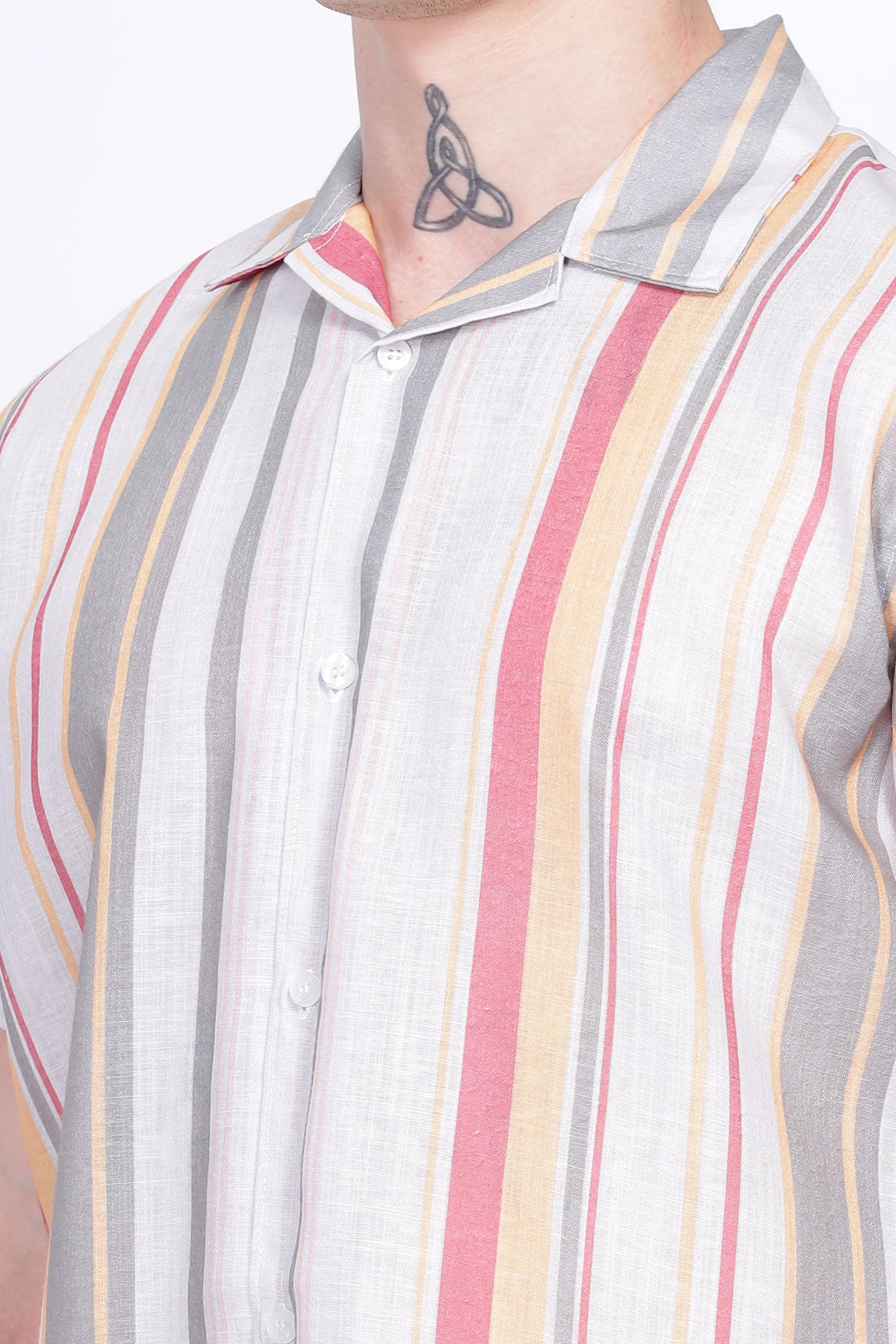 Gray stripe printed linen shirt for men