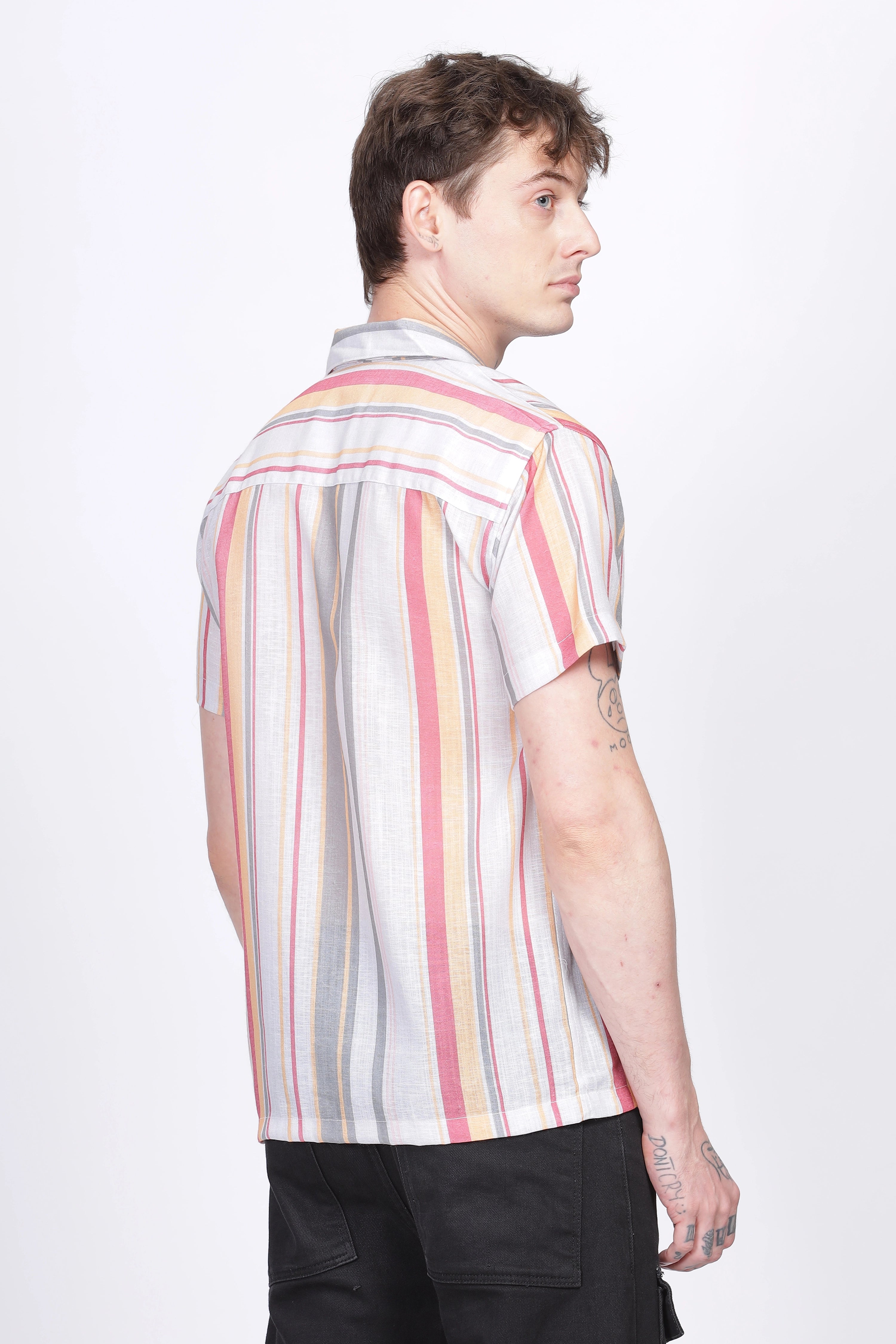 Gray stripe printed linen shirt for men