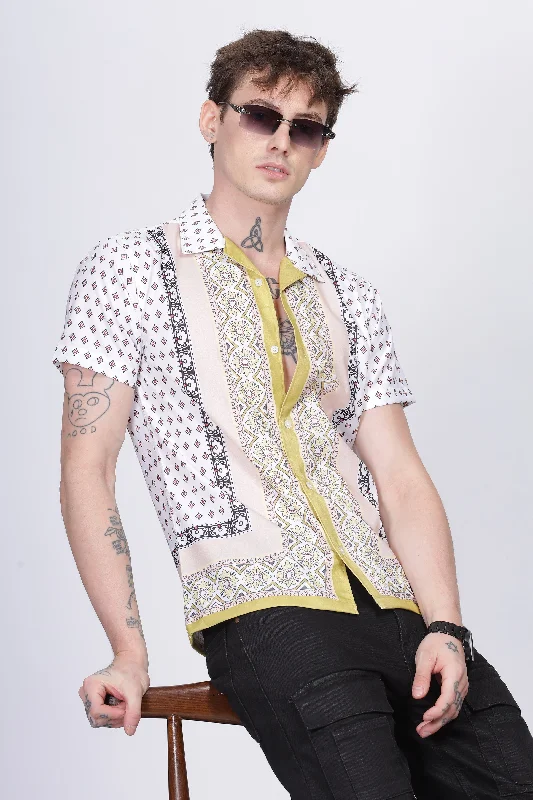 Green boder printed half sleeve shirt