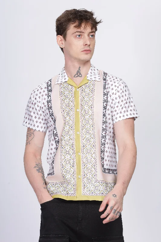 Green boder printed half sleeve shirt