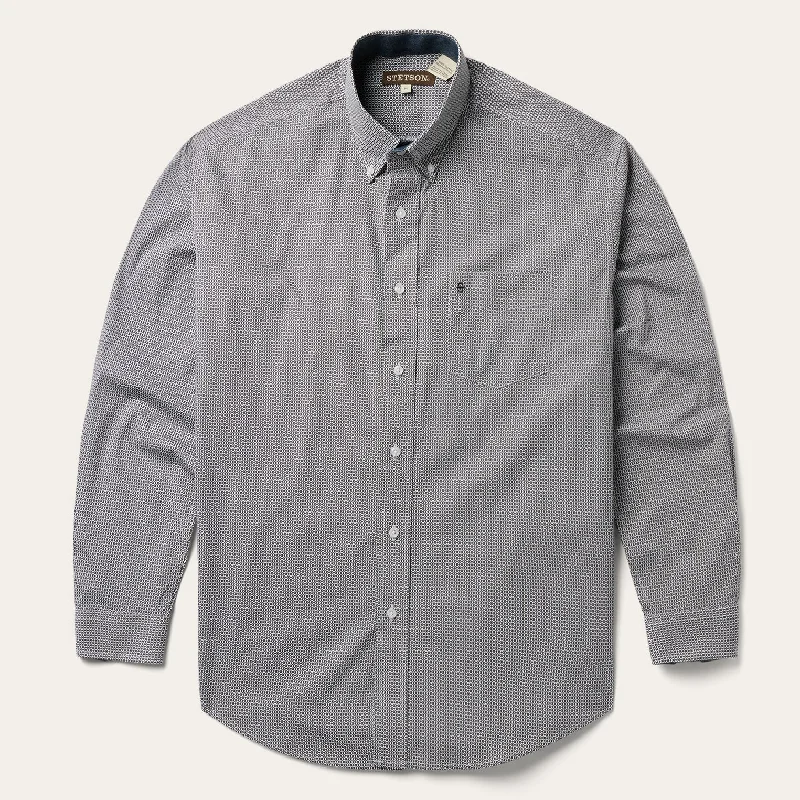 Grey Geo Print Button Front Shirt