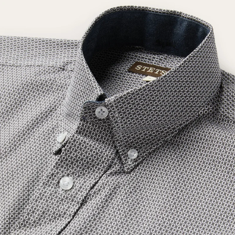 Grey Geo Print Button Front Shirt