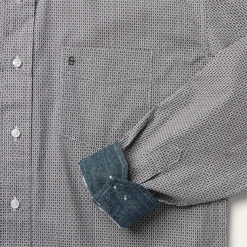 Grey Geo Print Button Front Shirt