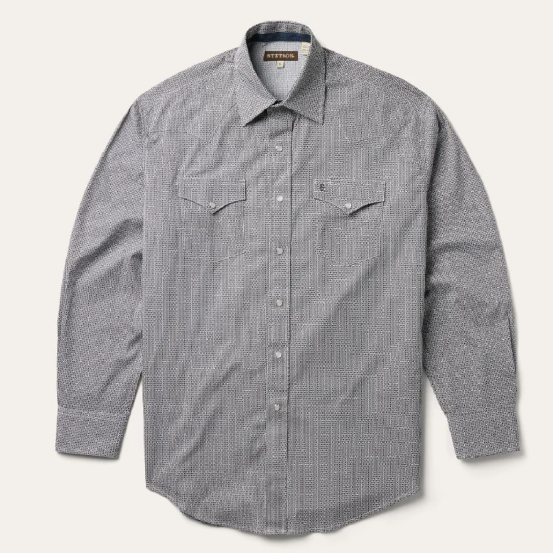 Grey Geo Print Western Shirt