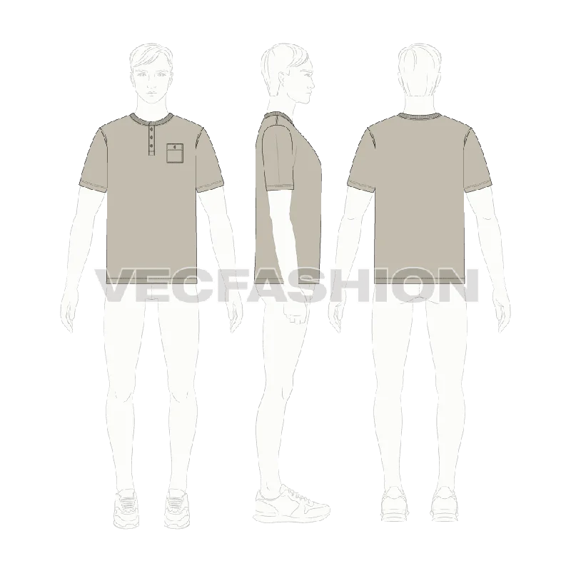 Mens Henley Neck T-shirt Template