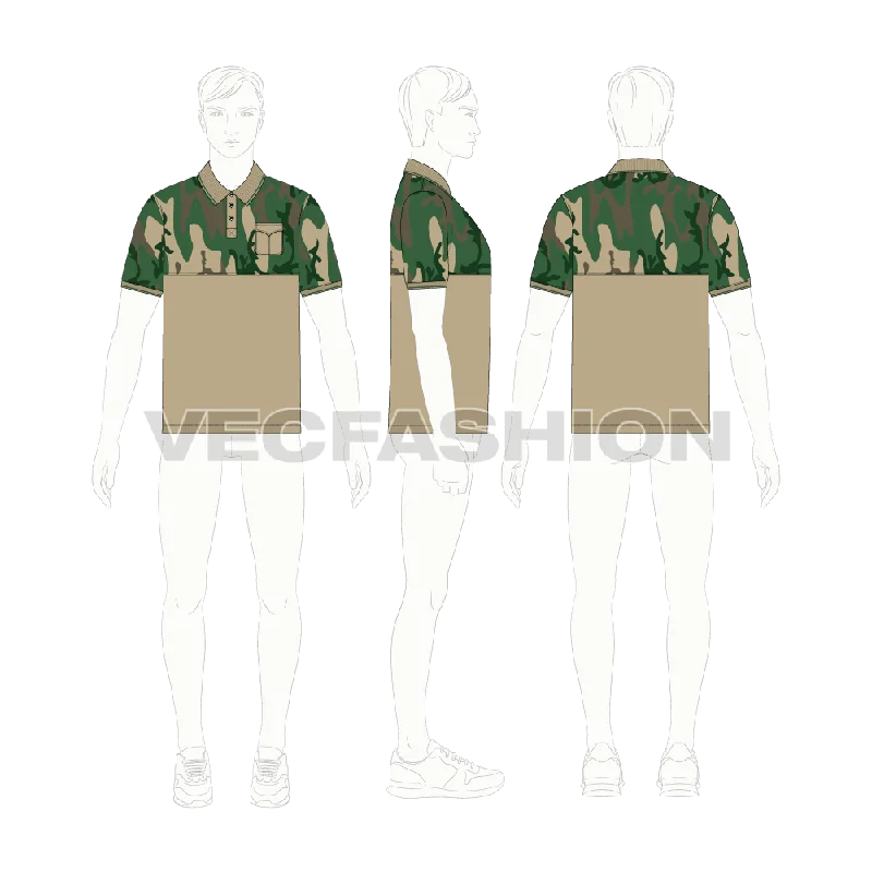 Mens Hunter Polo Shirt with Camouflage Print