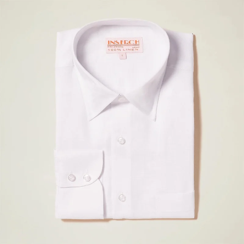 Long Sleeve Premium 100% Linen Yarn-Dye Solid White Shirt