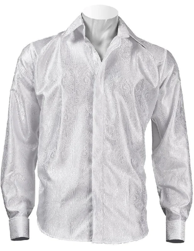 White Paisley Jacquard Long Sleeve Shirt