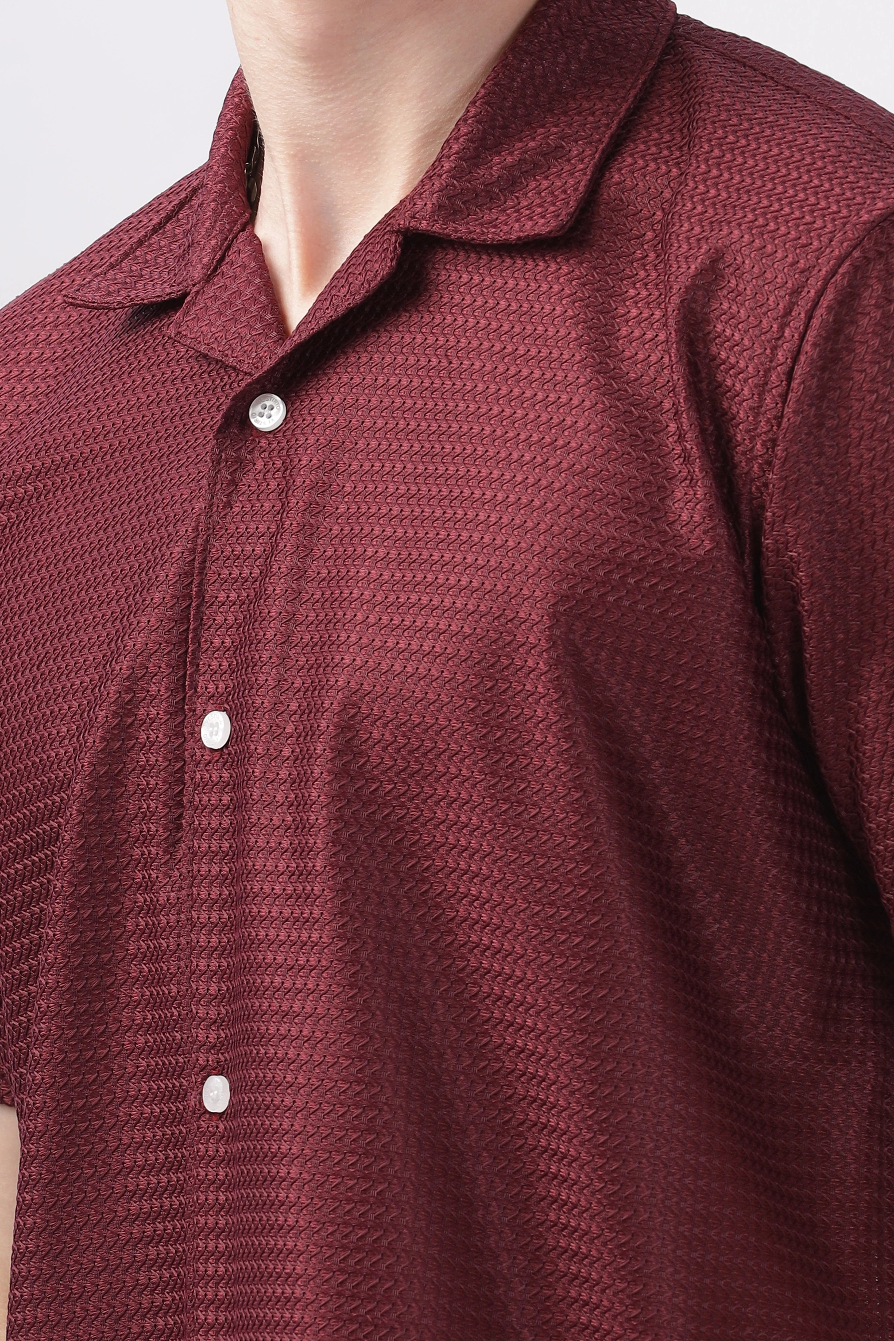 Maroon textured turkish weave half sleeve shirt