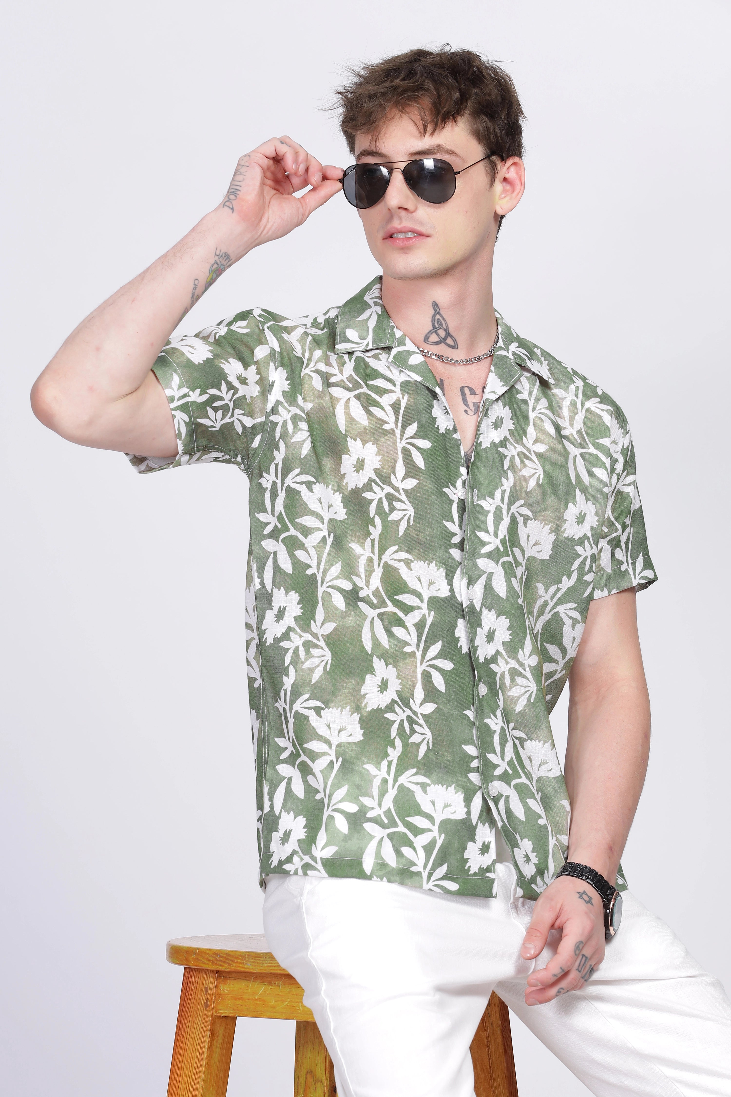 Mehendi floral printed linen shirt for men