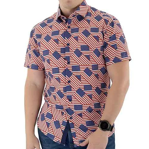 Men's Abstract American Flag Microfiber Button-Up Shirt