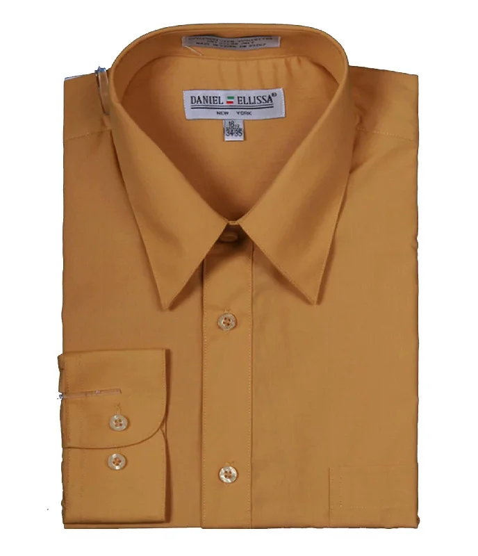 Men's Basic Dress Shirt  with Convertible Cuff -Color Mustard