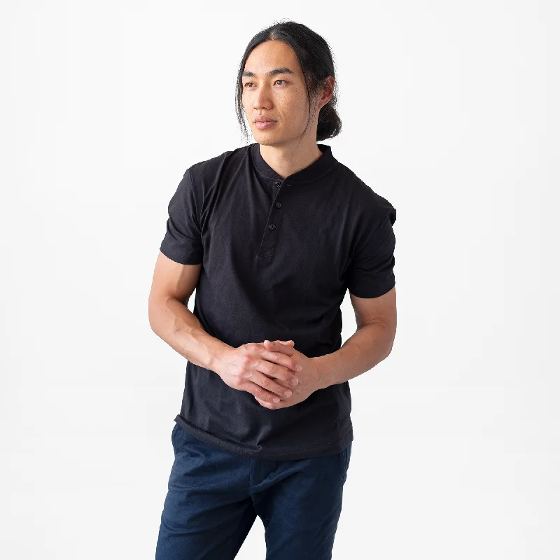 Men's Black Short Sleeve Henley