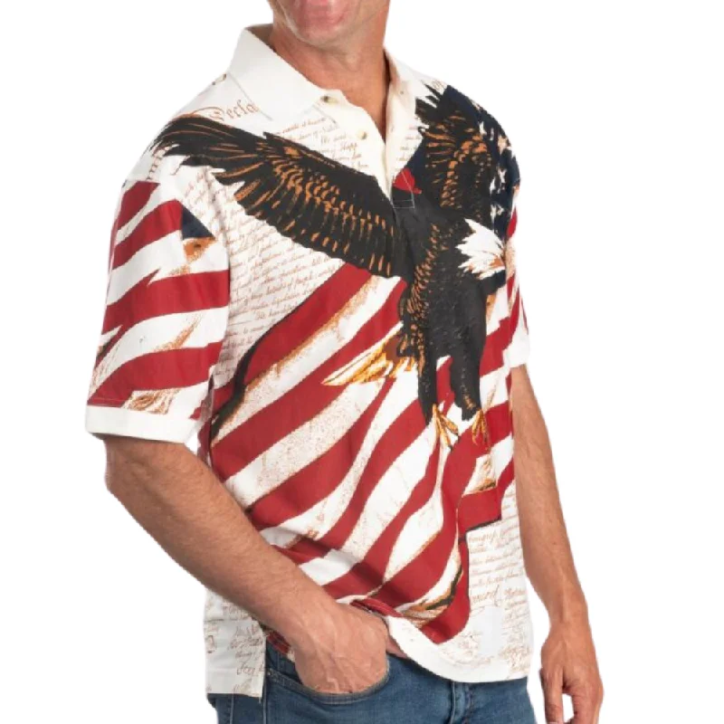 Men's Eagle Soaring American Flag 100% Cotton Polo Shirt