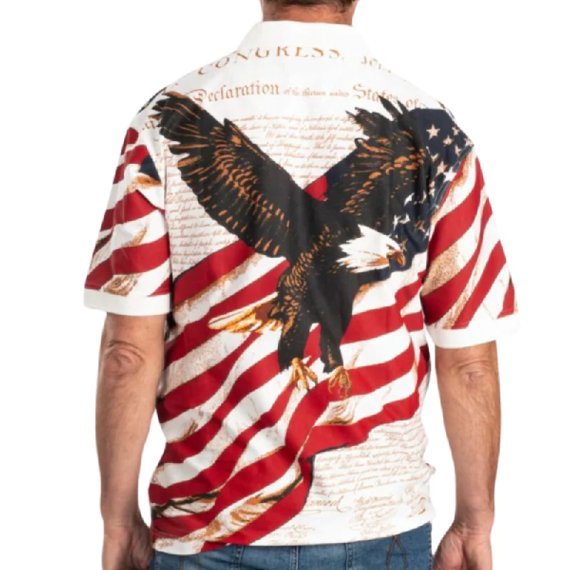 Men's Eagle Soaring American Flag 100% Cotton Polo Shirt