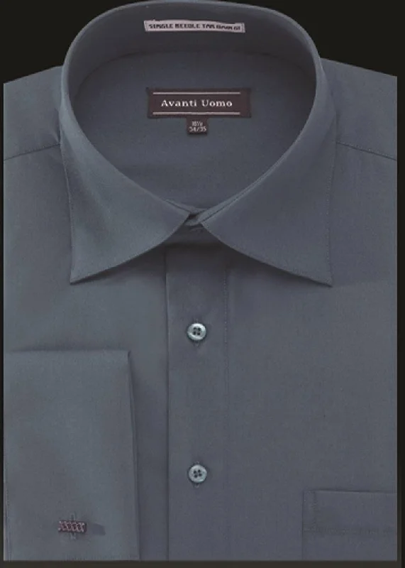 Men's French Cuff Dress Shirt Spread Collar- Steel Blue