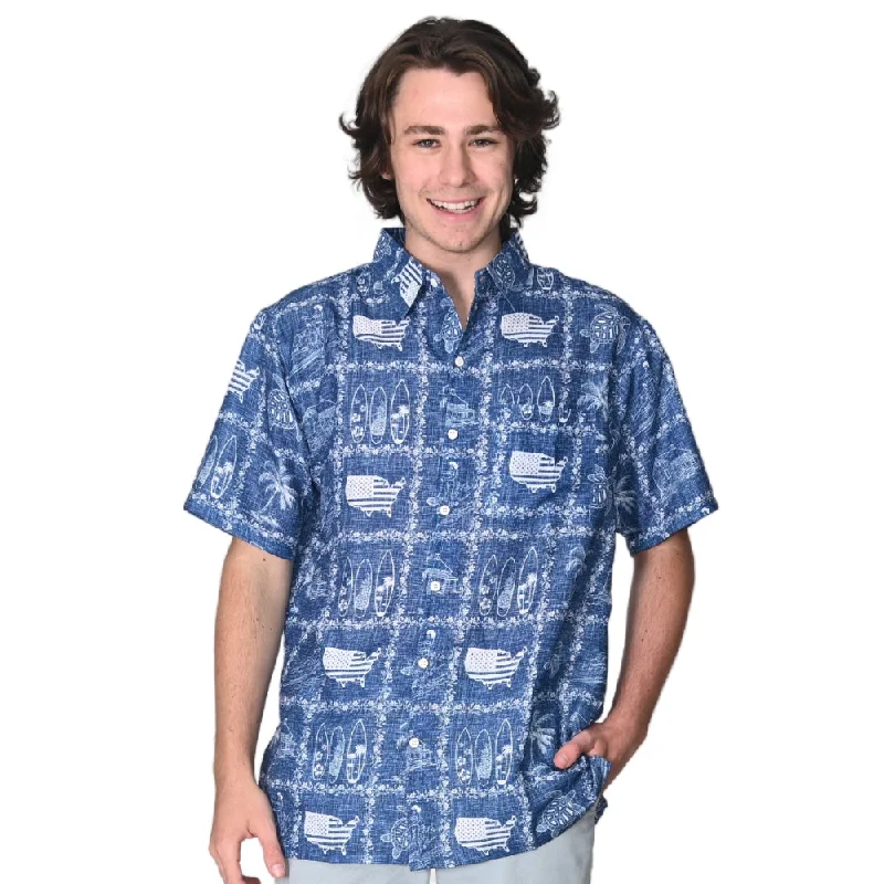 Men's Linen Effect Hawaiian USA Shirt