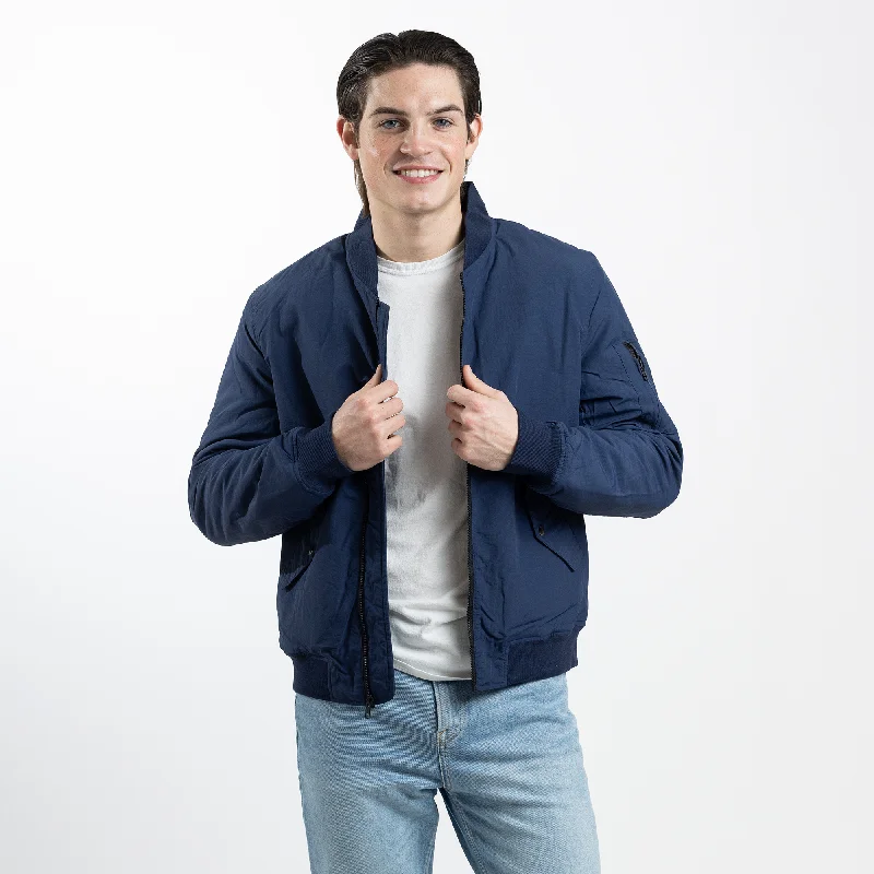 Men's Navy Bomber Jacket with Quilted Lining