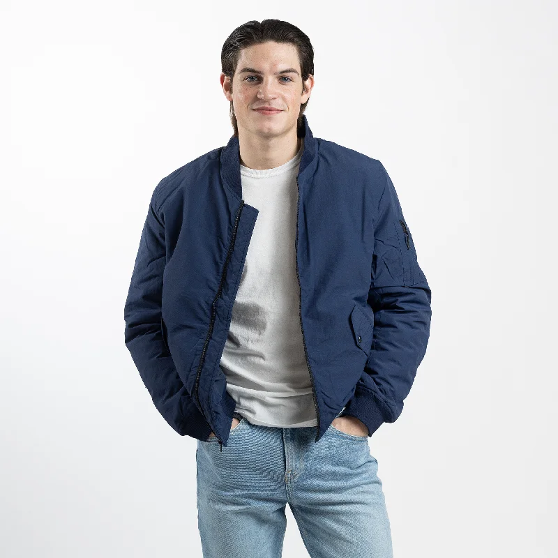 Men's Navy Bomber Jacket with Quilted Lining