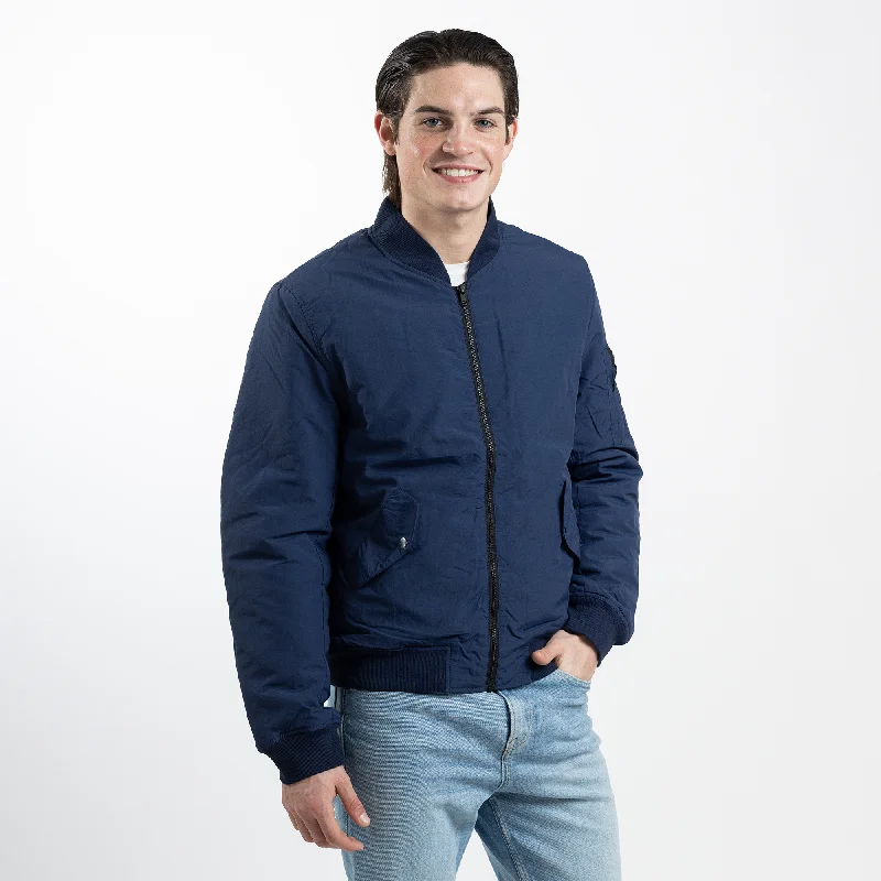 Men's Navy Bomber Jacket with Quilted Lining