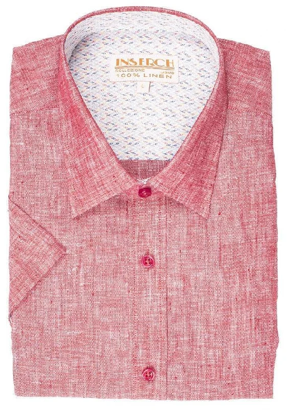 Men's Raspberry Short Sleeves Linen Shirt by Inserch