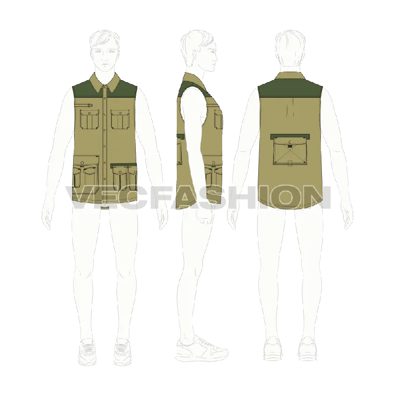 Mens Safari Vest Shirt