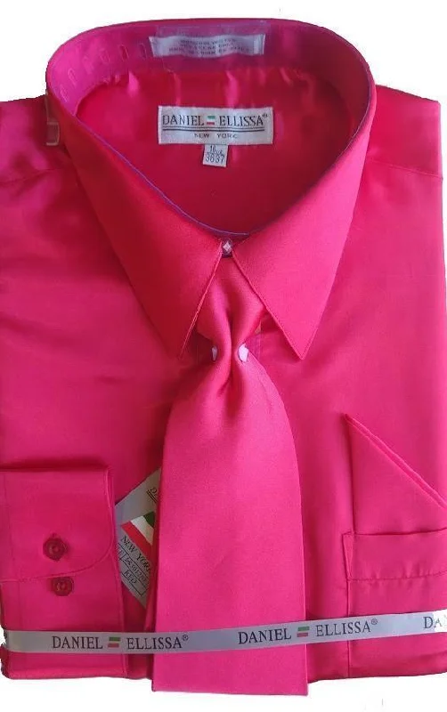 Fuchsia Satin Dress Shirt Set with Matching Tie & Pocket Square