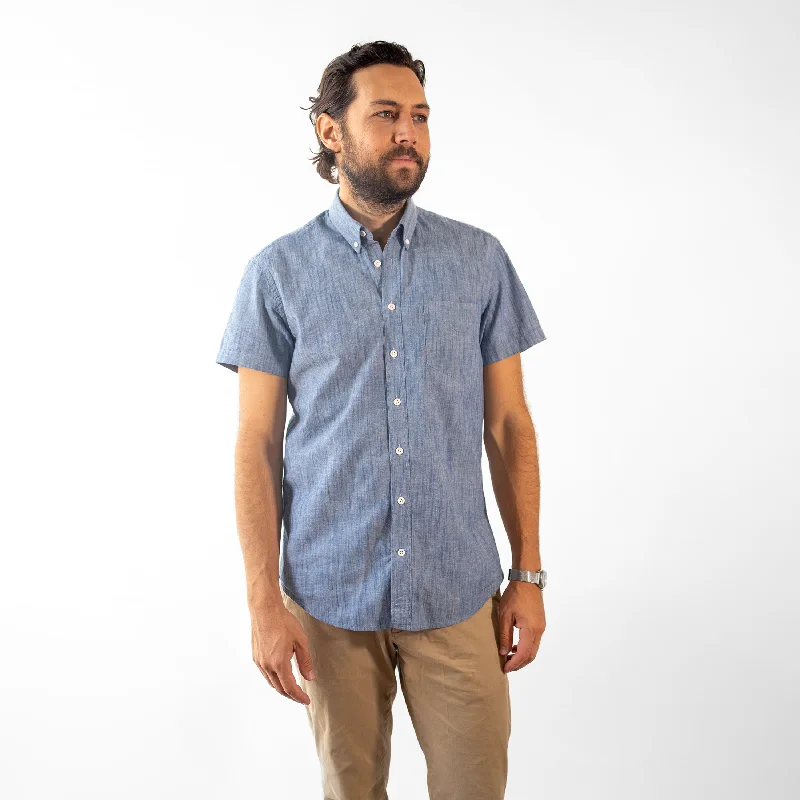 Men's Short Sleeve Blue Stretch Service Chambray