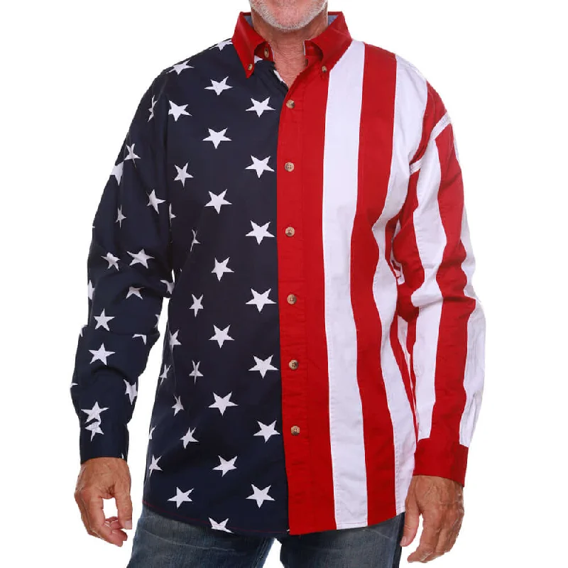 Men's Stars & Stripes 100% Cotton Long Sleeve Button-Up Shirt