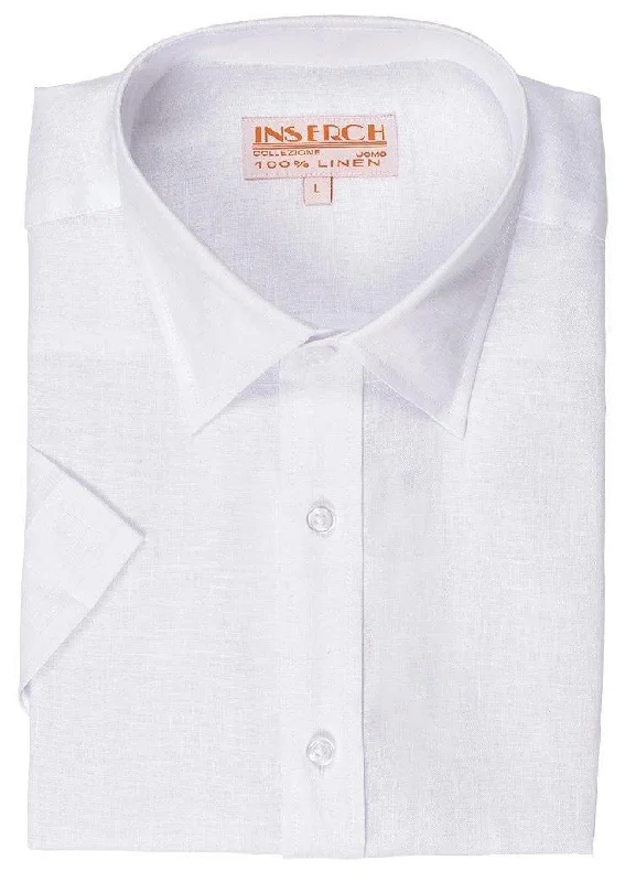 Men's White Short Sleeves Linen Shirt by Inserch