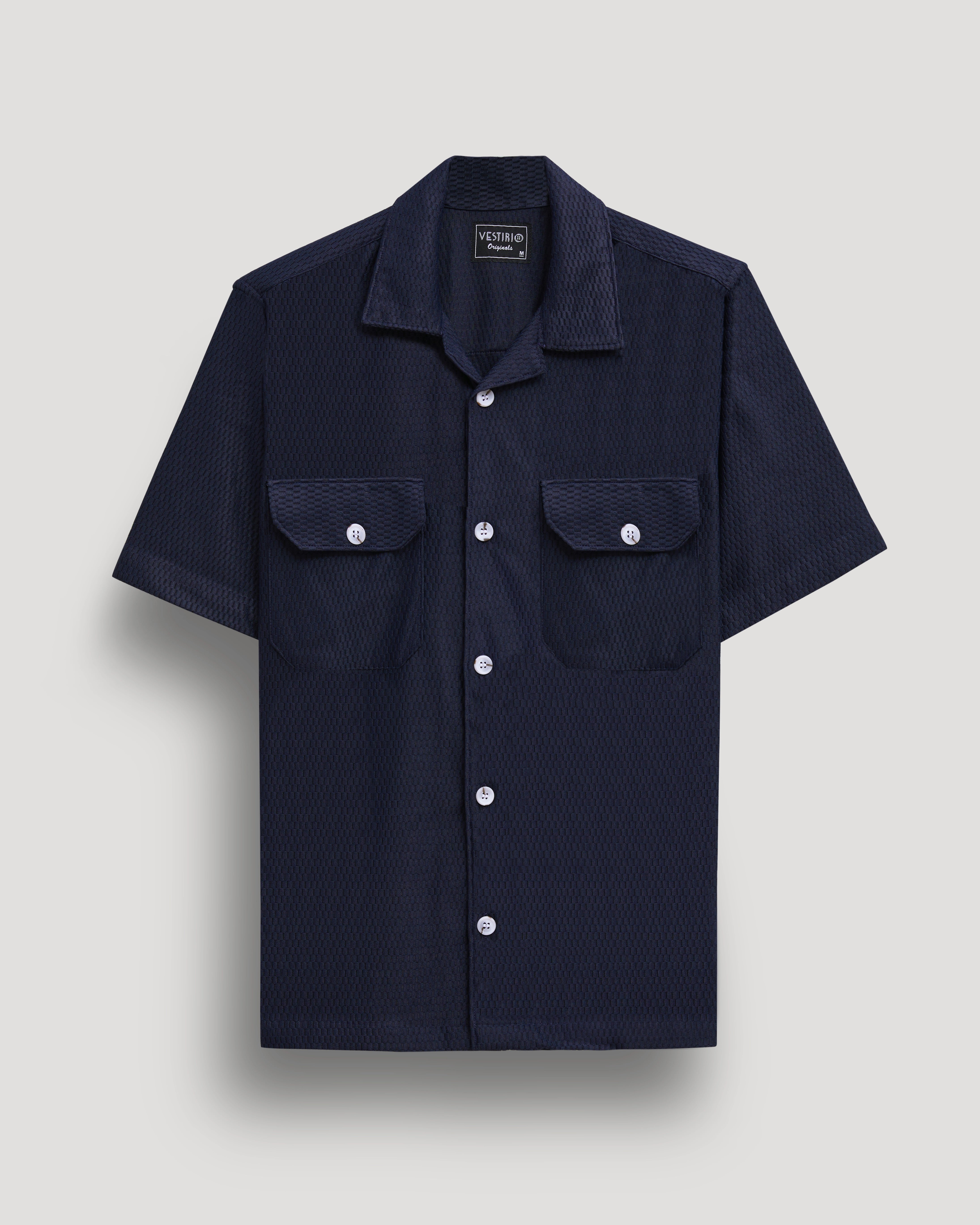 Navy double pocket half sleeve shirt