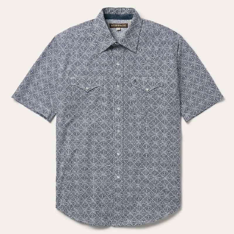 Navy Print Short Sleeve Western Shirt