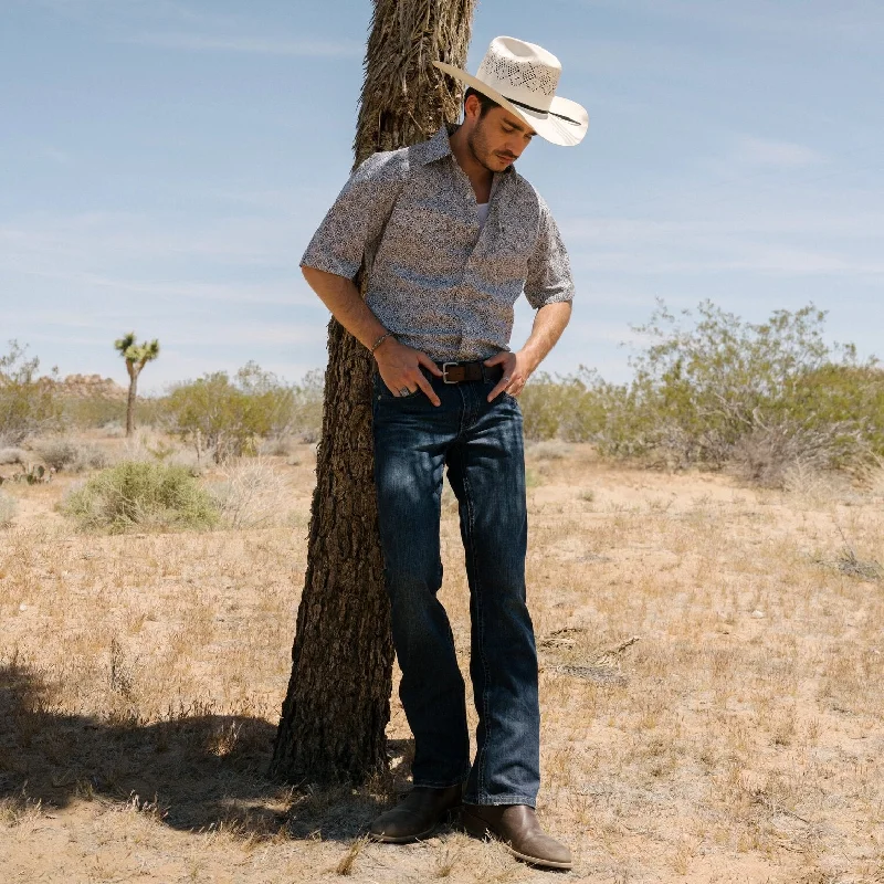 Navy Print Short Sleeve Western Shirt