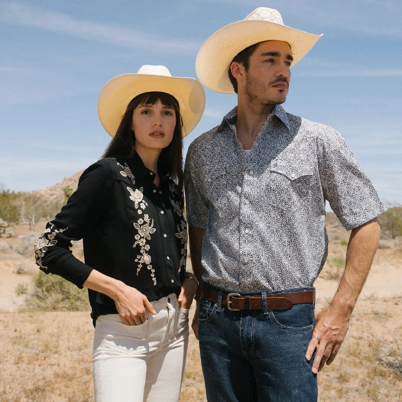 Navy Print Short Sleeve Western Shirt