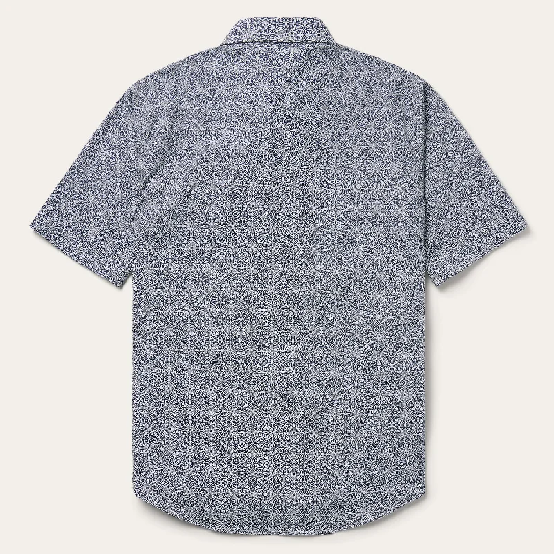 Navy Print Short Sleeve Western Shirt