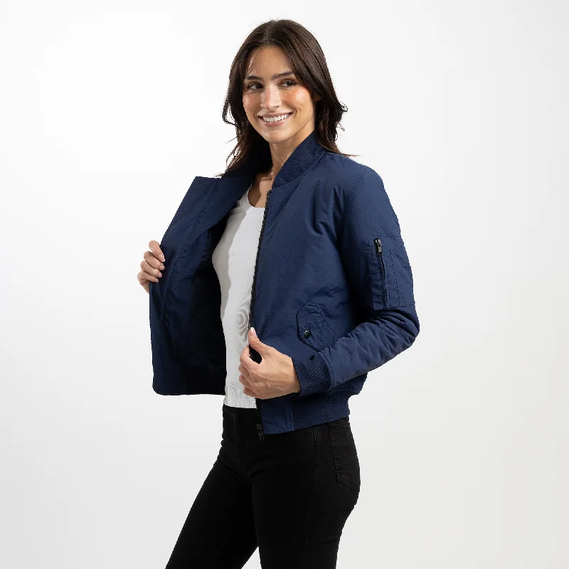 Women's Navy Bomber Jacket with Quilted Lining