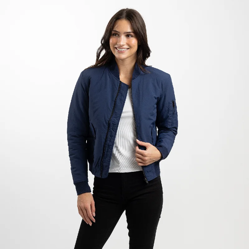 Women's Navy Bomber Jacket with Quilted Lining