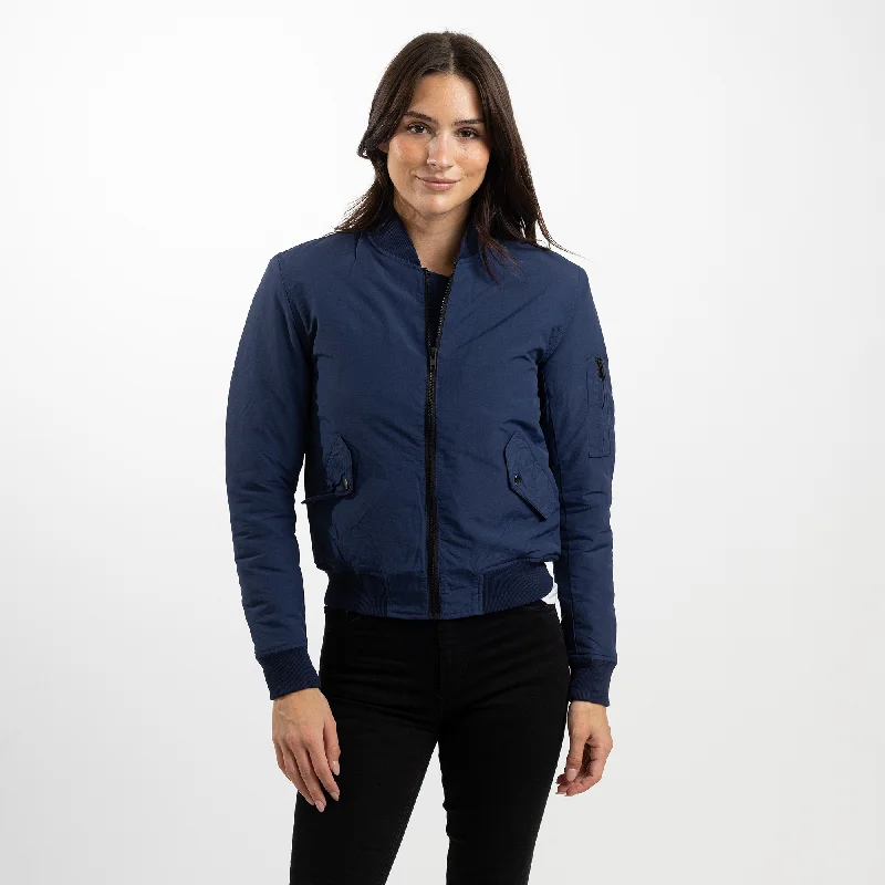 Women's Navy Bomber Jacket with Quilted Lining