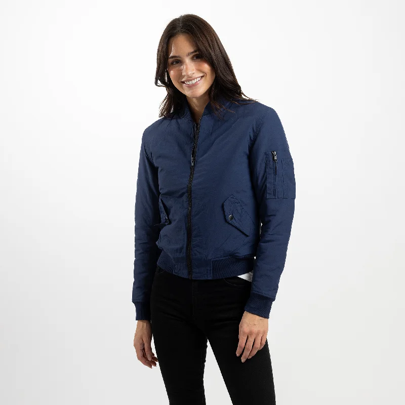 Women's Navy Bomber Jacket with Quilted Lining