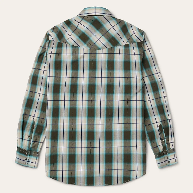 Olive Ombre Plaid Western Shirt