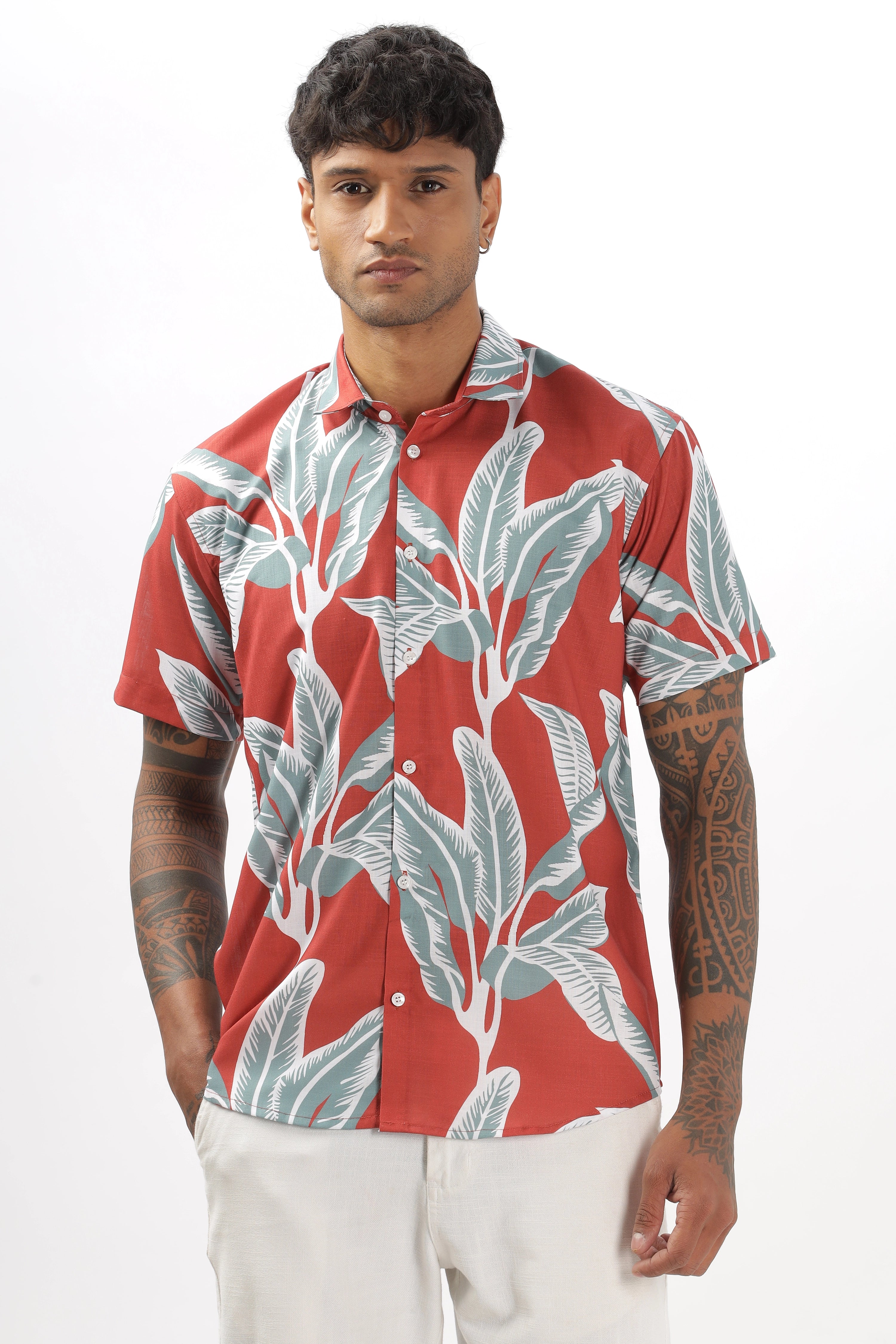 Orange leaves printed shirt