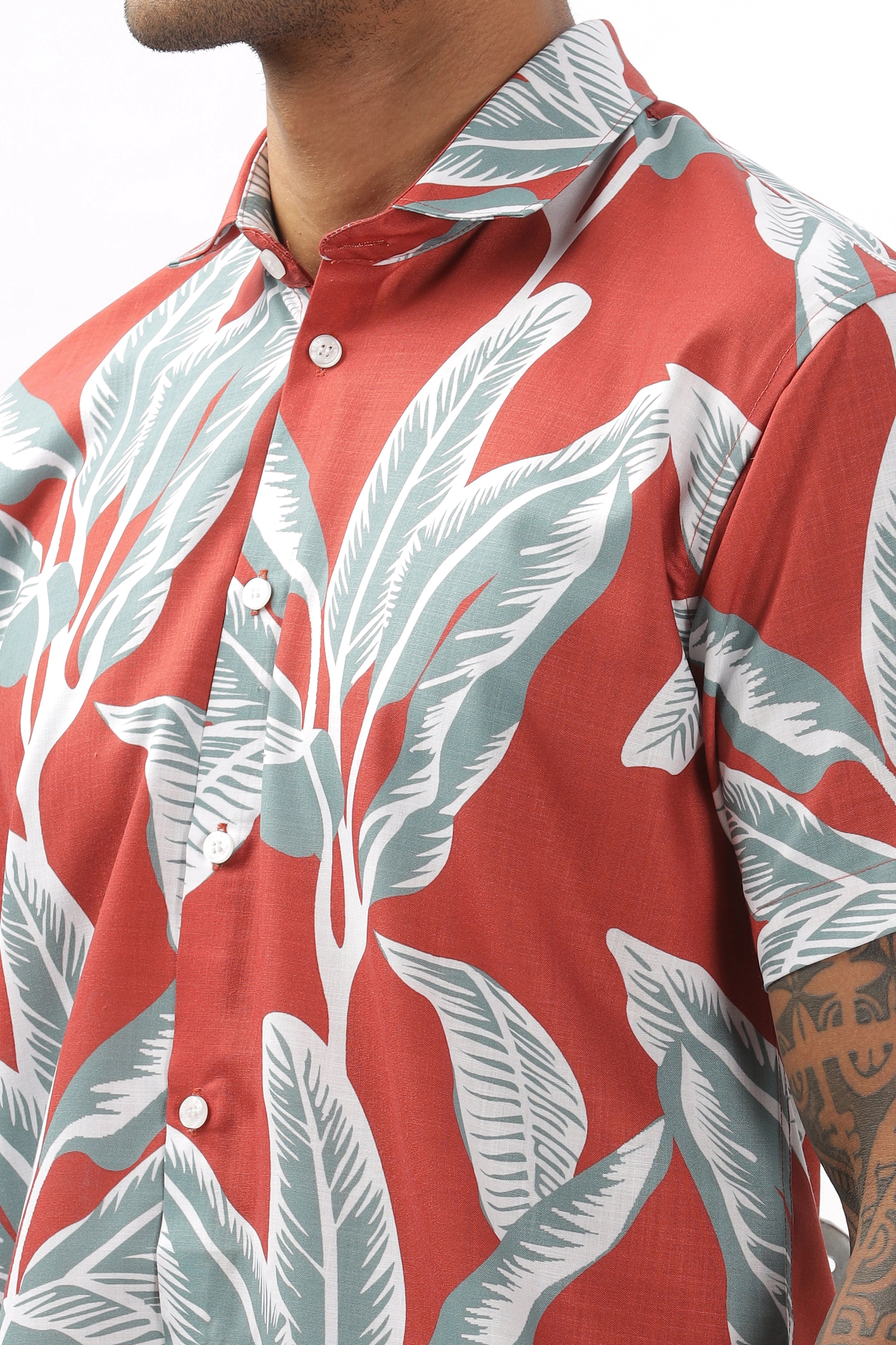 Orange leaves printed shirt